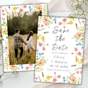 Simple Wildflowers Modern Photo White Save The Date