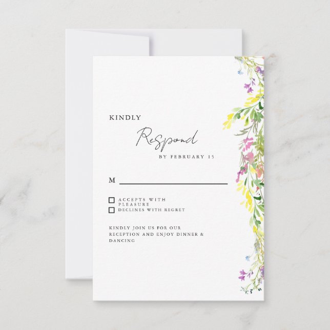 Simple Wildflowers Wedding RSVP (Front)