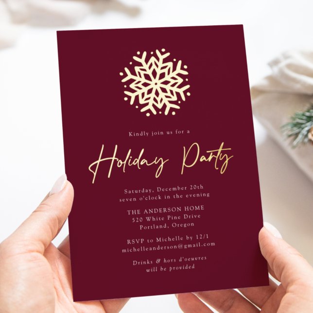 Simple Wine and Gold Snowflake Holiday Party (Creator Uploaded)