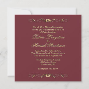 Simple Wine and Gold Wedding Invitation