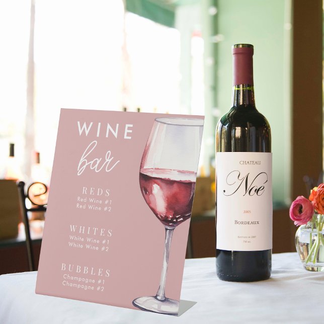 Simple Wine Bar List Bridal Shower Drink Menu Pedestal Sign (Creator Uploaded)