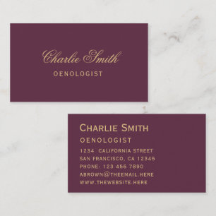 Simple Wine Colour Golden Elegant Script Business  Business Card