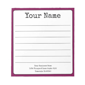 Simple Wine Coloured  Retro Add Your Name Lined  Notepad