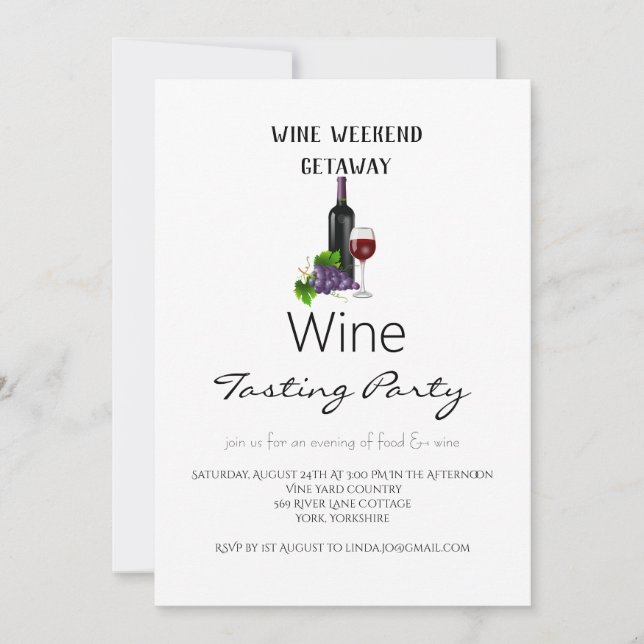 Simple Wine Weekend Getaway Wine Tasting Party  Invitation (Front)