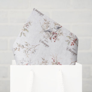 Simple Winter Birds Red Berries Christmas Tissue Paper