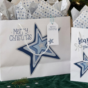 Simple Winter Blues Merry Christmas Star Large Gift Bag