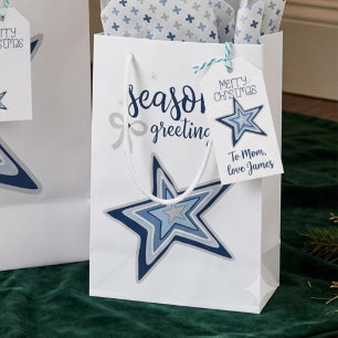 Simple Winter Blues Merry Christmas Star  Small Gift Bag