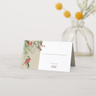 Simple Winter   Cardinal & Greens   Wedding Place Card