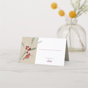 Simple Winter Cardinal Wedding Reception Place Card