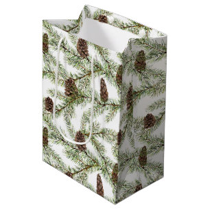 Simple Winter Fir Cone Watercolor Medium Gift Bag