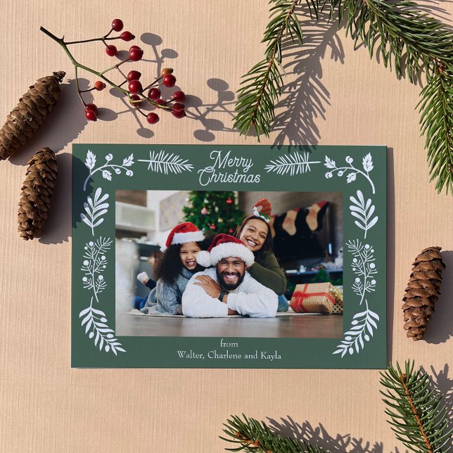 Simple Winter Foliage Single Photo Horizontal Holiday Card (Creator Uploaded)