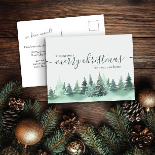 Simple Winter Forest Holiday Moving Announcement Postcard