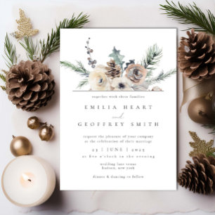 Simple Winter Garden Woodland Floral Wedding Invitation