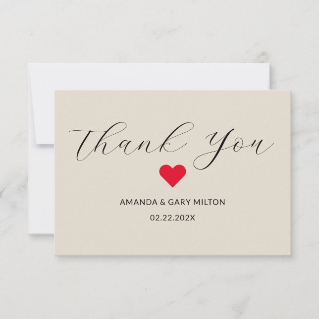 Simple  Winter Heart Wedding Thank You Card (Front)