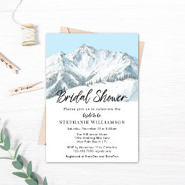 Simple Winter Mountain Watercolor Bridal Shower Invitation