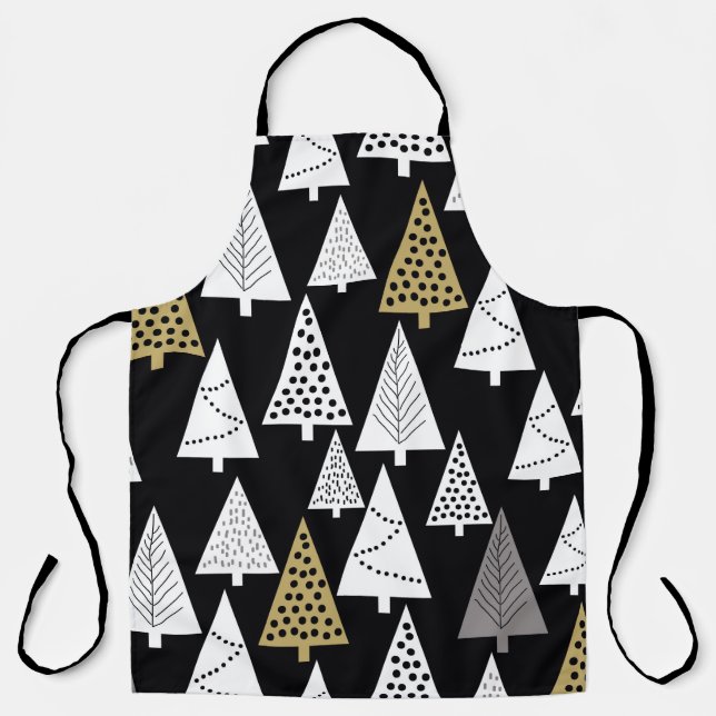 Simple winter pattern. Black background. Gold, sil Apron (Front)