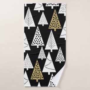 Simple winter pattern. Black background. Gold, sil Bath Towel
