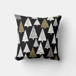 Simple winter pattern. Black background. Gold, sil Cushion