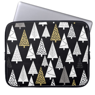 Simple winter pattern. Black background. Gold, sil Laptop Sleeve
