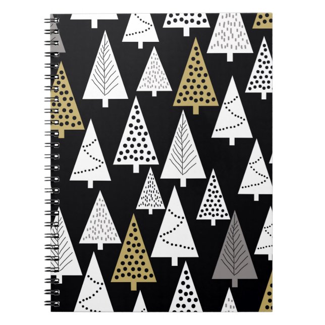 Simple winter pattern. Black background. Gold, sil Notebook (Front)