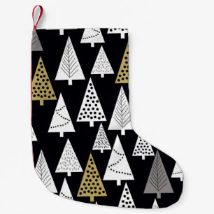 Simple winter pattern. Black background. Gold, sil Small Christmas Stocking