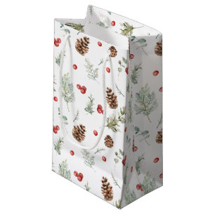 Simple Winter Pine Berry Watercolor Christmas Small Gift Bag