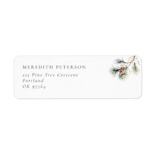 Simple Winter Pine Branch & Cone Return Address