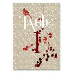 Simple Winter with Cardinal Christmas  Wedding Table Number