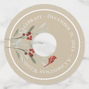 Simple Winter with Cardinal Wedding Wine Glass Tag
