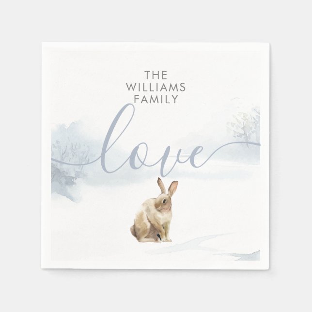 Simple Winter Woodland Scene Hare Christmas Napkin (Front)