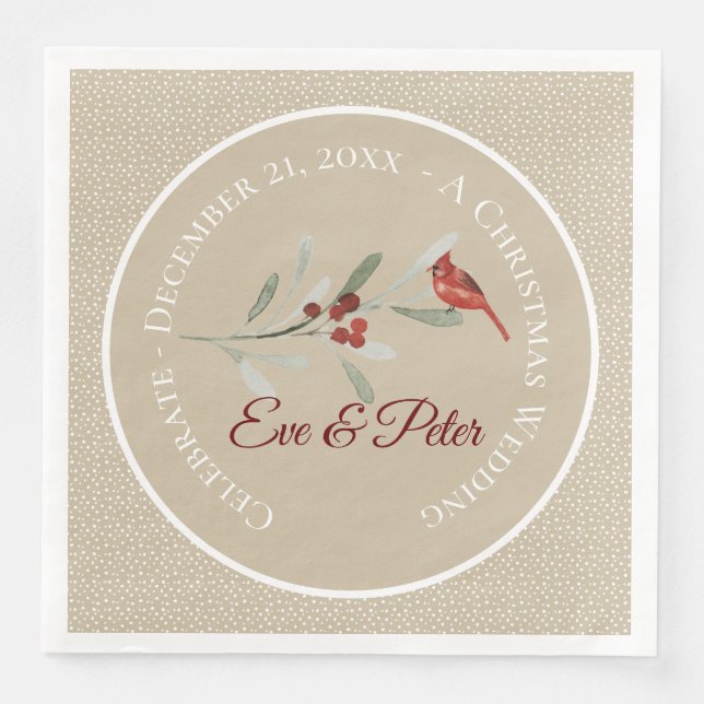 Simple Winters| Red Cardinal |Wedding Napkin (Front)
