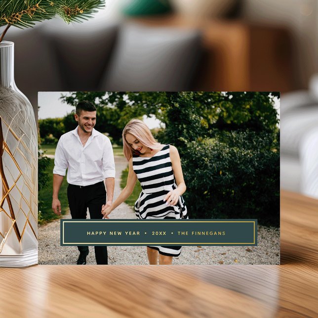 Simple Wish | Editable Colour New Year Photo Foil Holiday Card (Creator Uploaded)