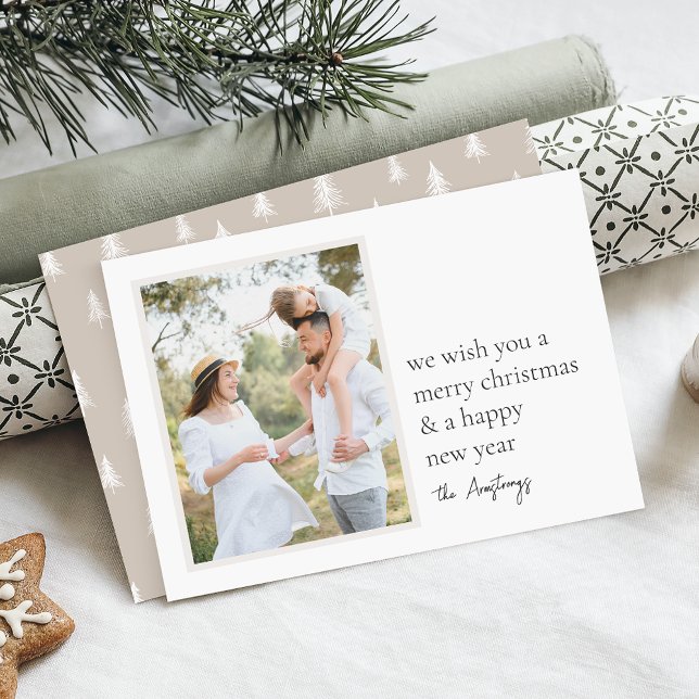 Simple Wish Neutral Minimalist One Photo Holiday Card (Creator Uploaded)