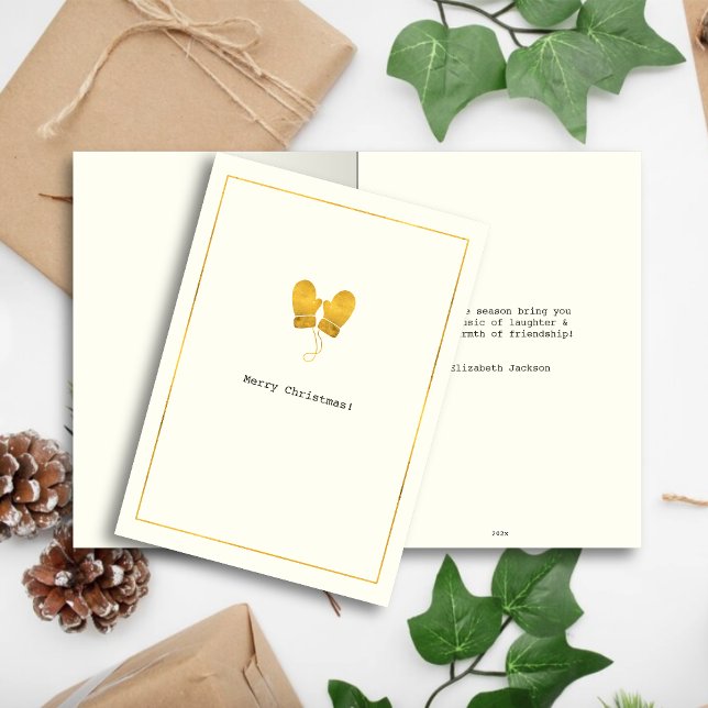 Simple Wishes • Minimalist Gold Mittens Christmas Holiday Card (Creator Uploaded)