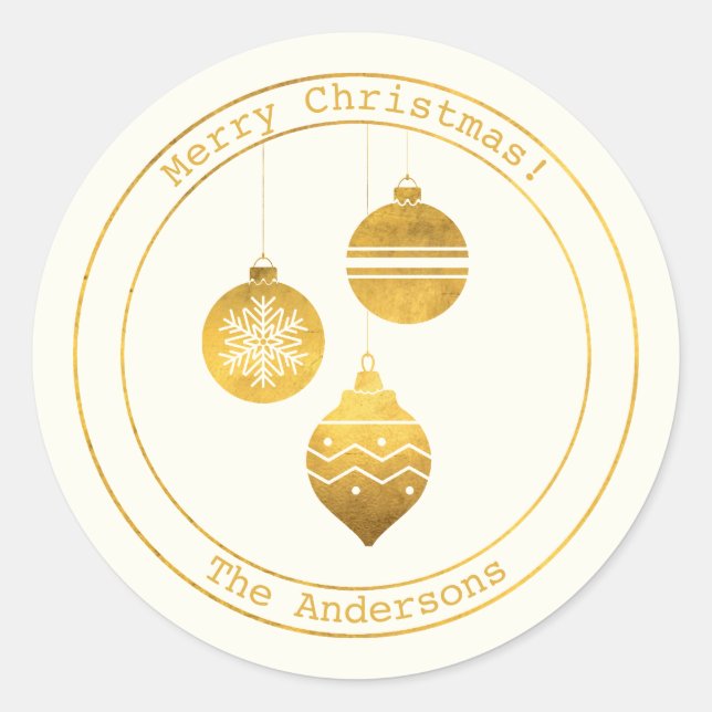 Simple Wishes • Minimalist Gold Ornament Christmas Classic Round Sticker (Front)