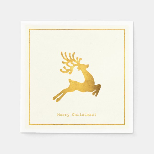 Simple Wishes • Minimalist Gold Reindeer Christmas Napkin (Front)
