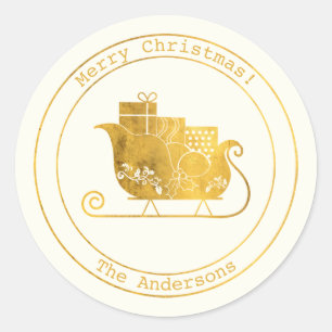 Simple Wishes • Minimalist Gold Sleigh Christmas Classic Round Sticker