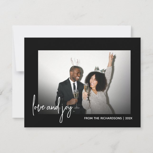 Simple Wishes Minimalist Photo Black and White Holiday Card (Front)