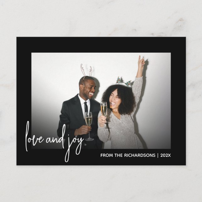 Simple Wishes Minimalist Photo Black and White Holiday Postcard (Front)