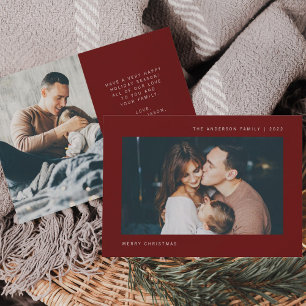 Simple Wishes Minimalist Two Photo Holiday Card