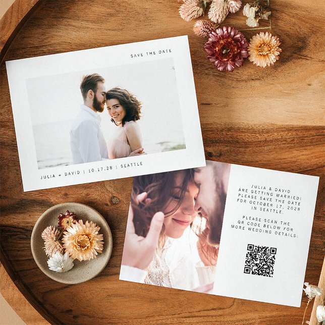 Simple Wishes | Two Photo Wedding QR Code Save The Date (Creator Uploaded)