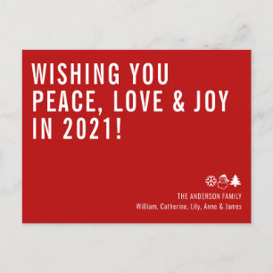 Simple Wishing You Peace Love Joy 2021 New Year Holiday Postcard