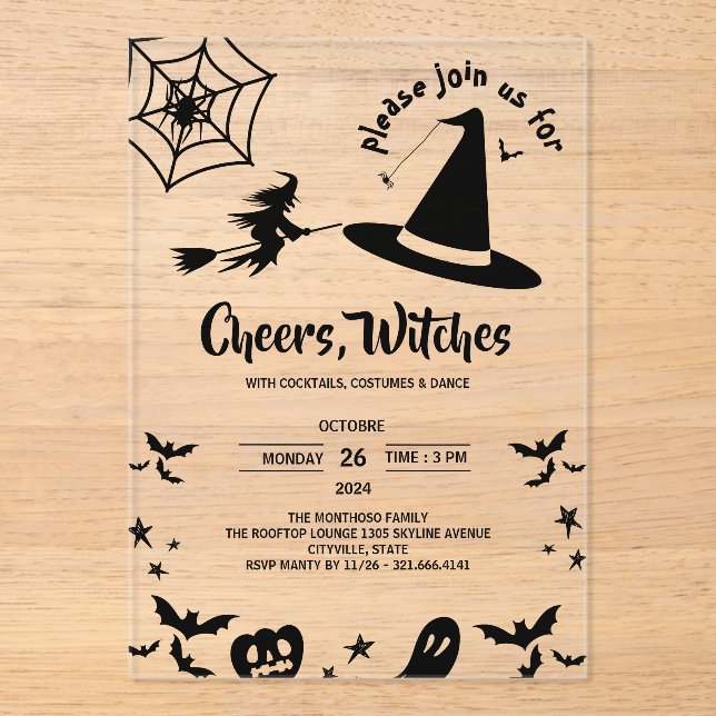 Simple Witch Hat  Adult Costume Halloween Party Acrylic Invitations (Front)