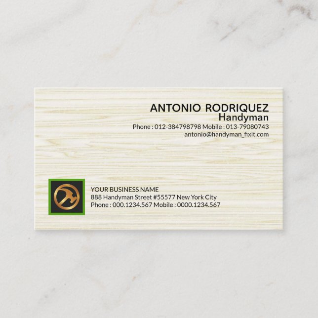 Simple Wood Grain Texture Handyman Business Card (Front)