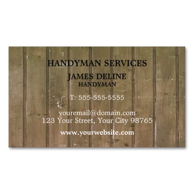 Simple Wooden Plank Handyman Magnetic Magnetic Business Card (Front)