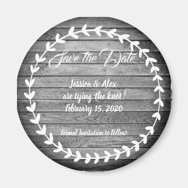 Simple Wooden Save the Date Magnet (Front)