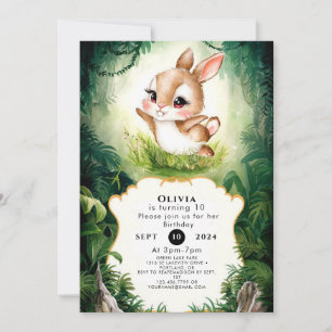 Simple Woodland Bunny Birthday Invitation