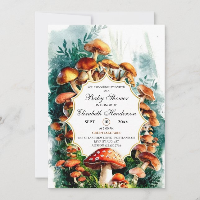 Simple Woodland Mushroom Baby Shower Invitation (Front)