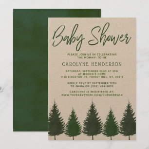 Simple Woodland Pine Trees Greenery Baby Shower Invitation