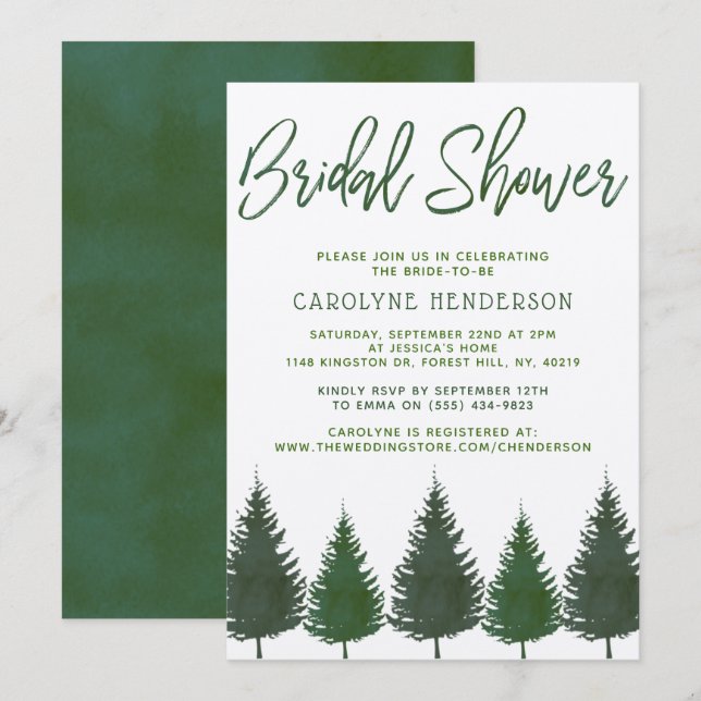 Simple Woodland Pine Trees Greenery Bridal Shower Invitation (Front/Back)